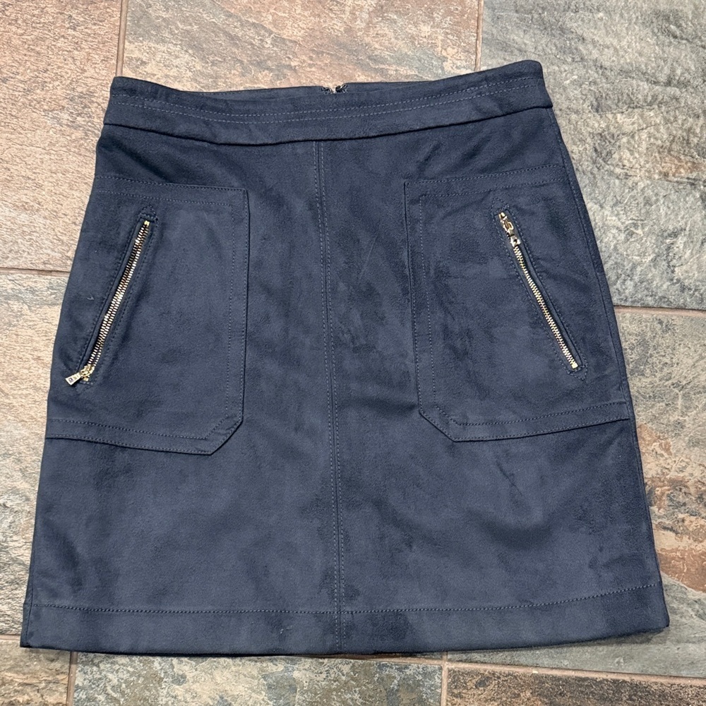 LOFT Dark Blue Suede Mini Skirt with Zipper Details